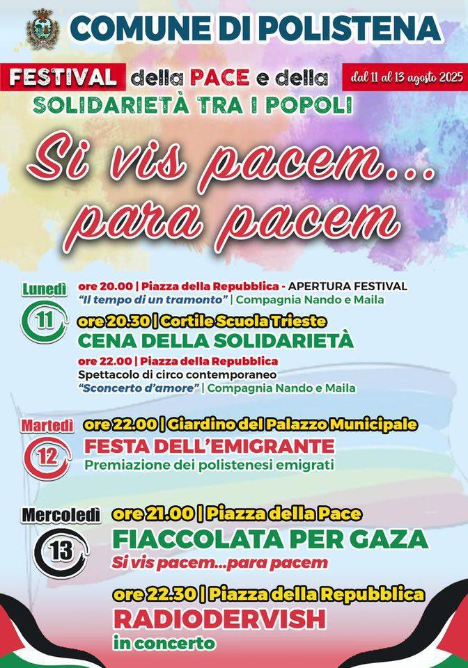 Festival della Pace e della Solidarietà tra i Popoli "Polistena for Palestina" Festa dell'Emigrante (inizio ore 22.00)