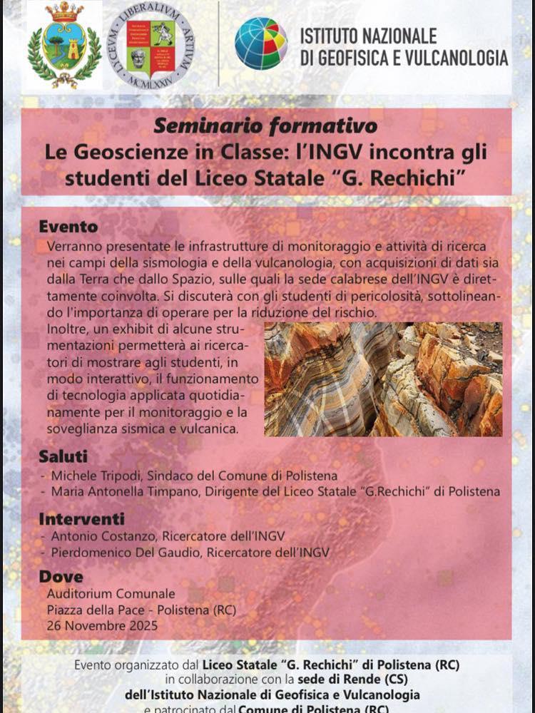 Seminario formativo Le Geoscienze in Classe: l'INGV incontra gli studenti del Liceo Statale "G. Rechichi" (inizio ore 9.30)