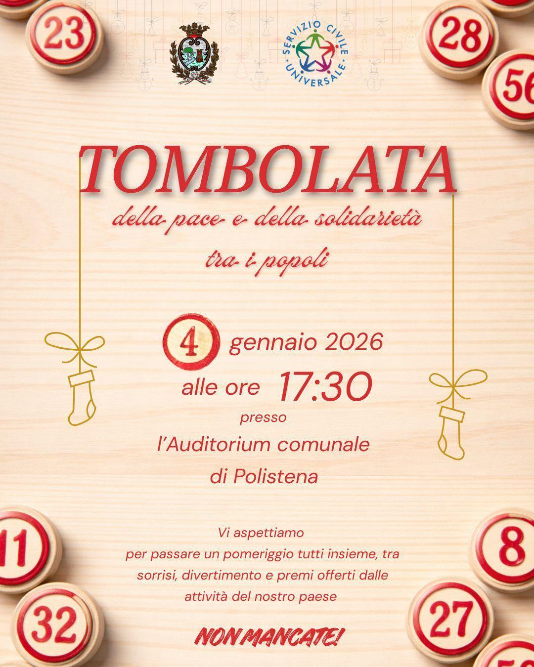 Tombolata della pace e della solidarietà tra i popoli (Inizio ore 17:30) 