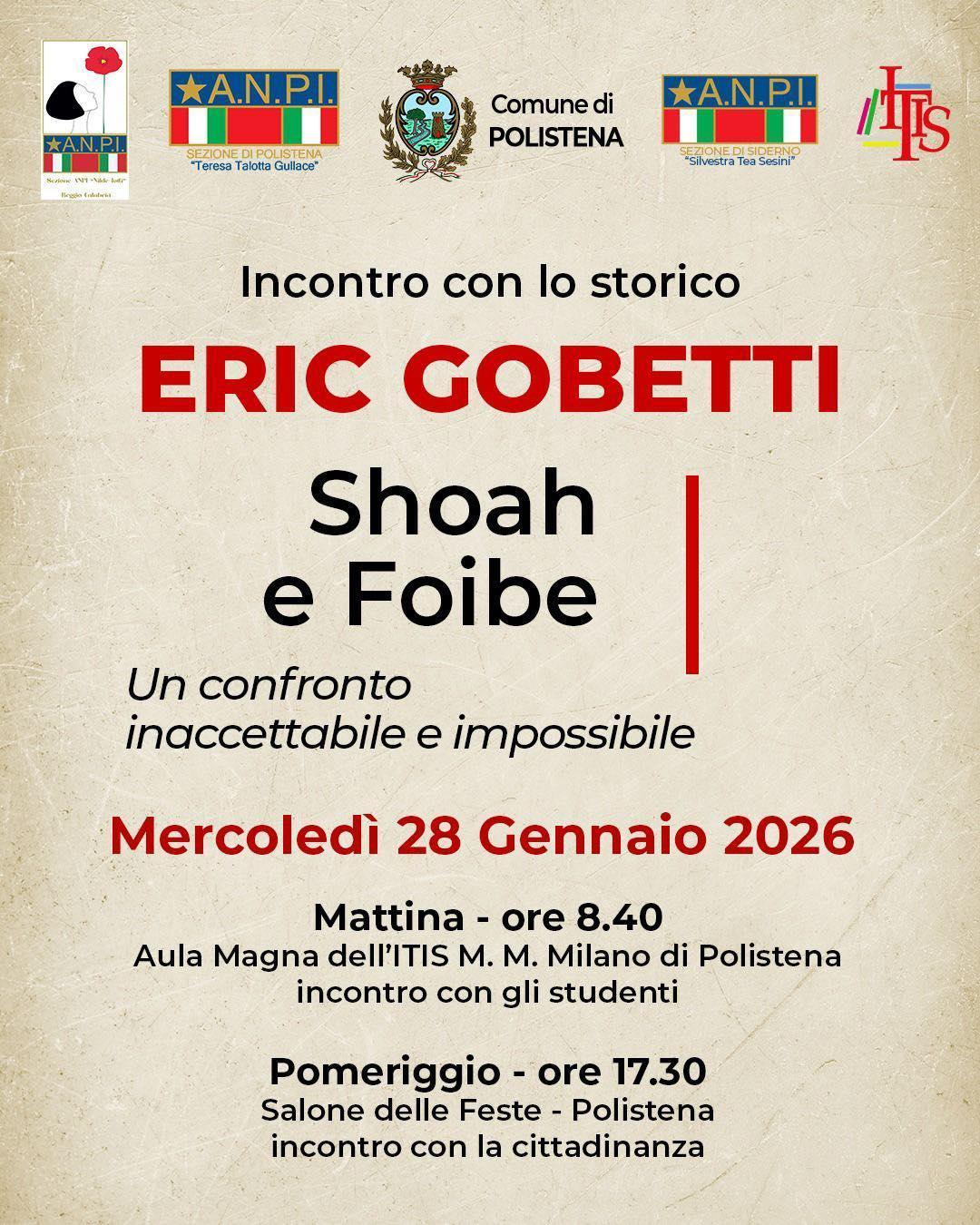 Incontro con lo storico Eric Gobetti - Shoah e Foibe (inizio ore 17.30)