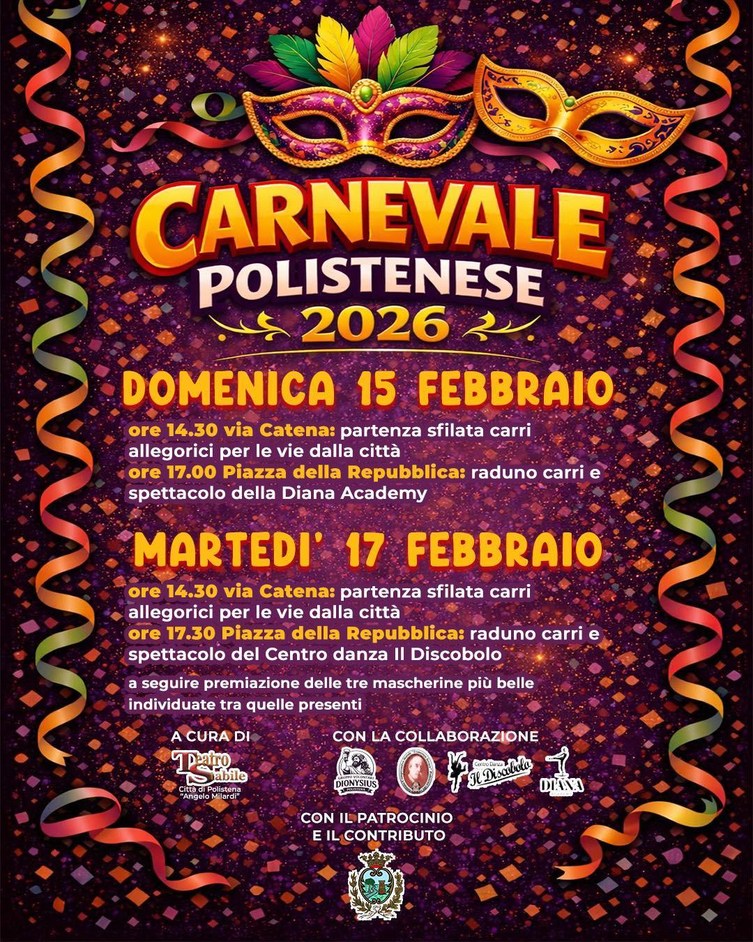 Carnevale Polistenese 2026 - Sfilata Carri Allegorici (Inizio ore 14:30)