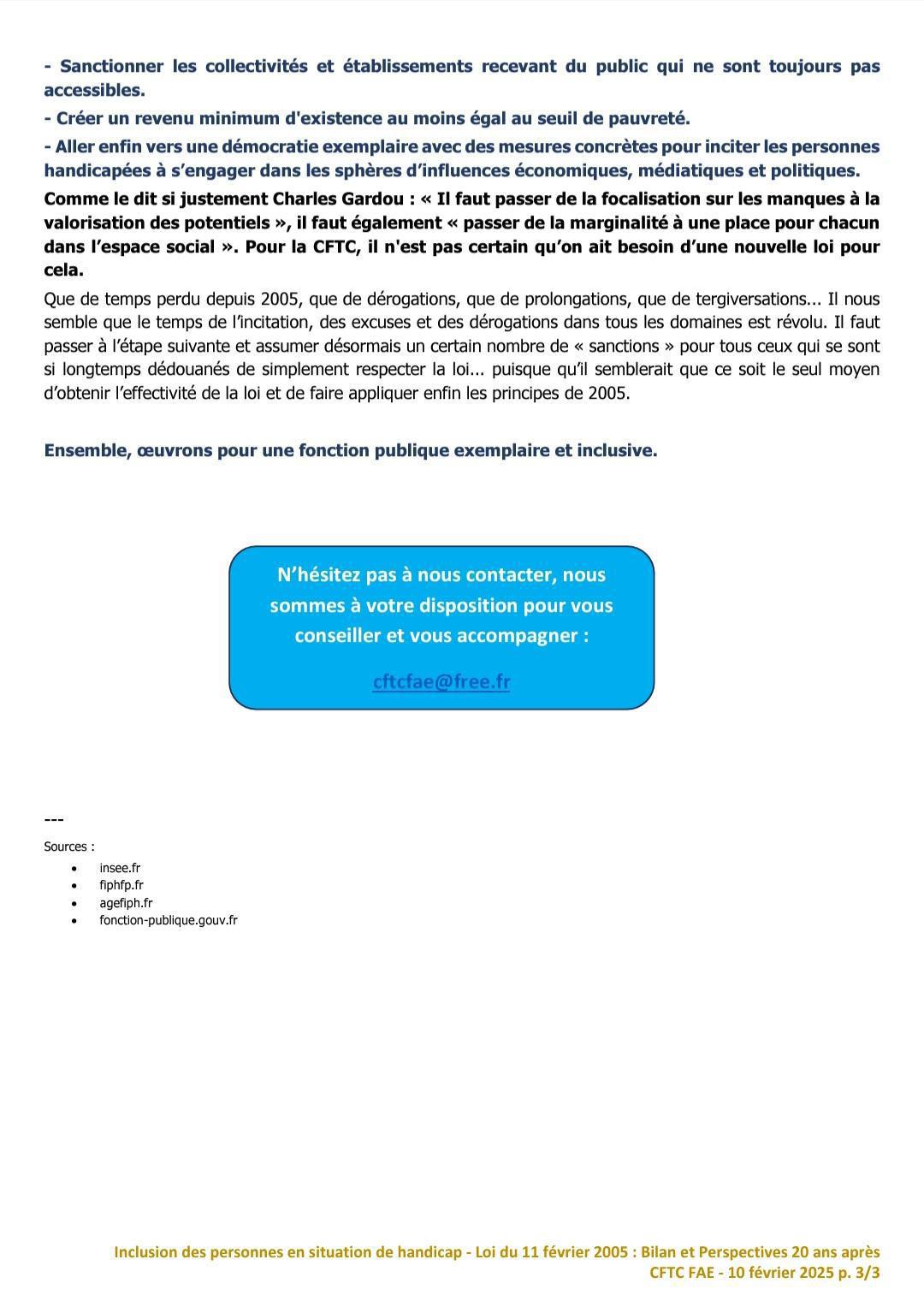 Communiqué de la CFTC Fonction publique : Inclusion des personnes en situation de handicap - Bilan et perspectivess après Communiqué de la CFTC Fonction publique : Inclusion des personnes en situation de handicap - Bilan et perspectivess après