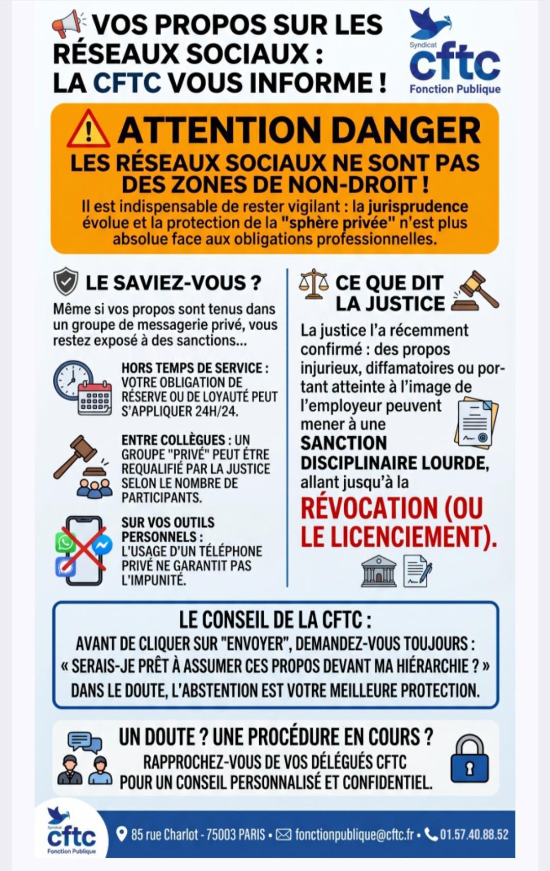 La CFTC Fonction Publique vous informe des dangers des réseaux sociaux...