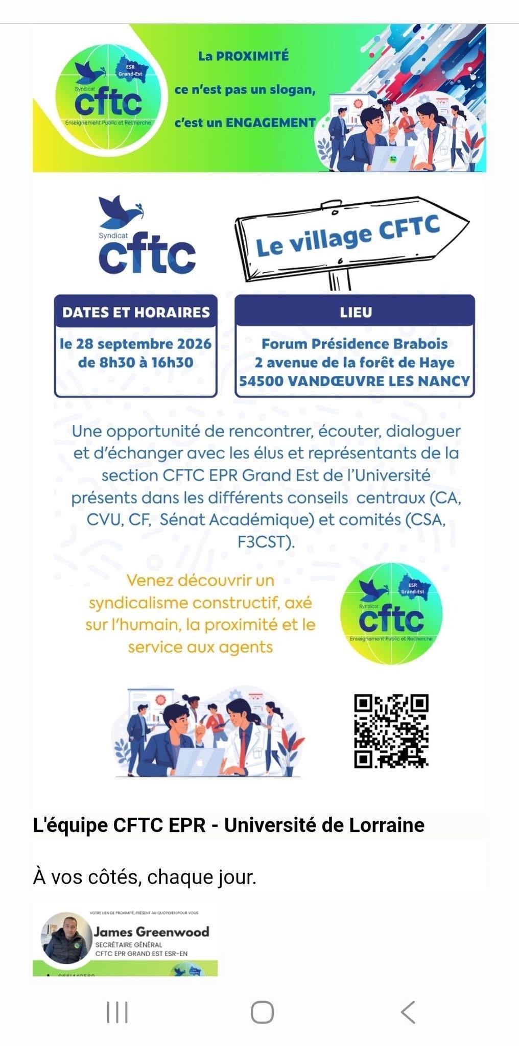 La CFTC-EPR au cœur du Village CFTC de l’Université de Lorraine !