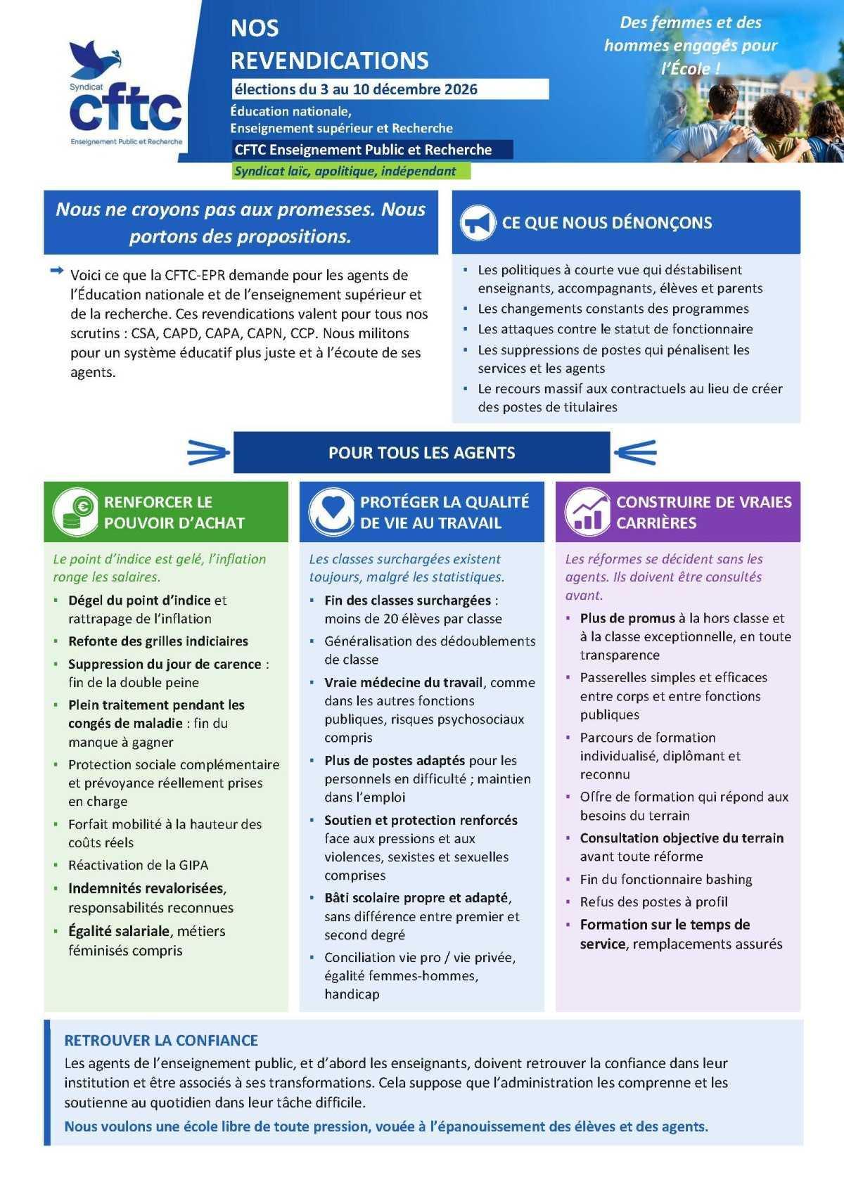 Elections professionnelles - Le cahier de revendications de la CFTC-EPR.