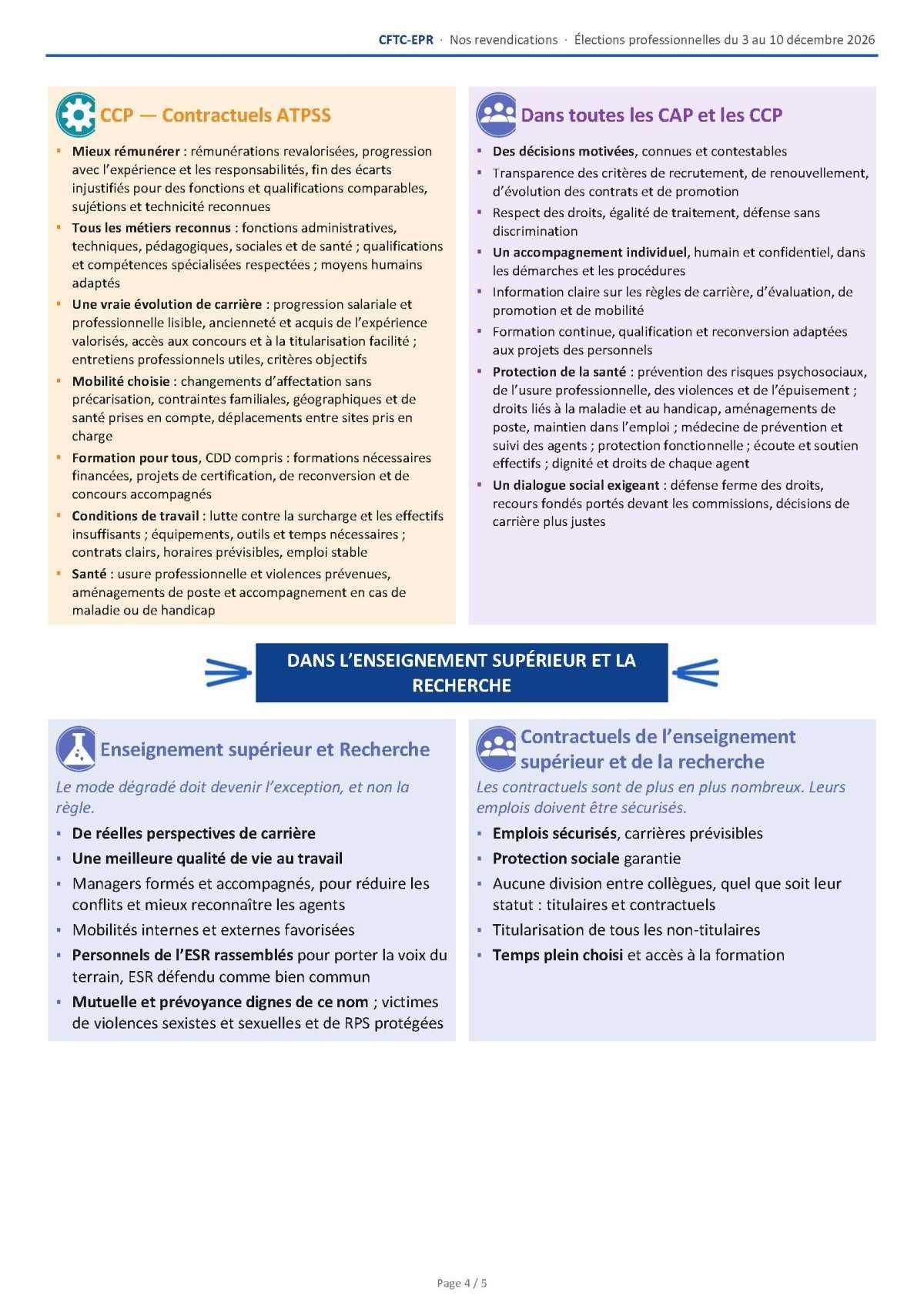 Elections professionnelles - Le cahier de revendications de la CFTC-EPR.