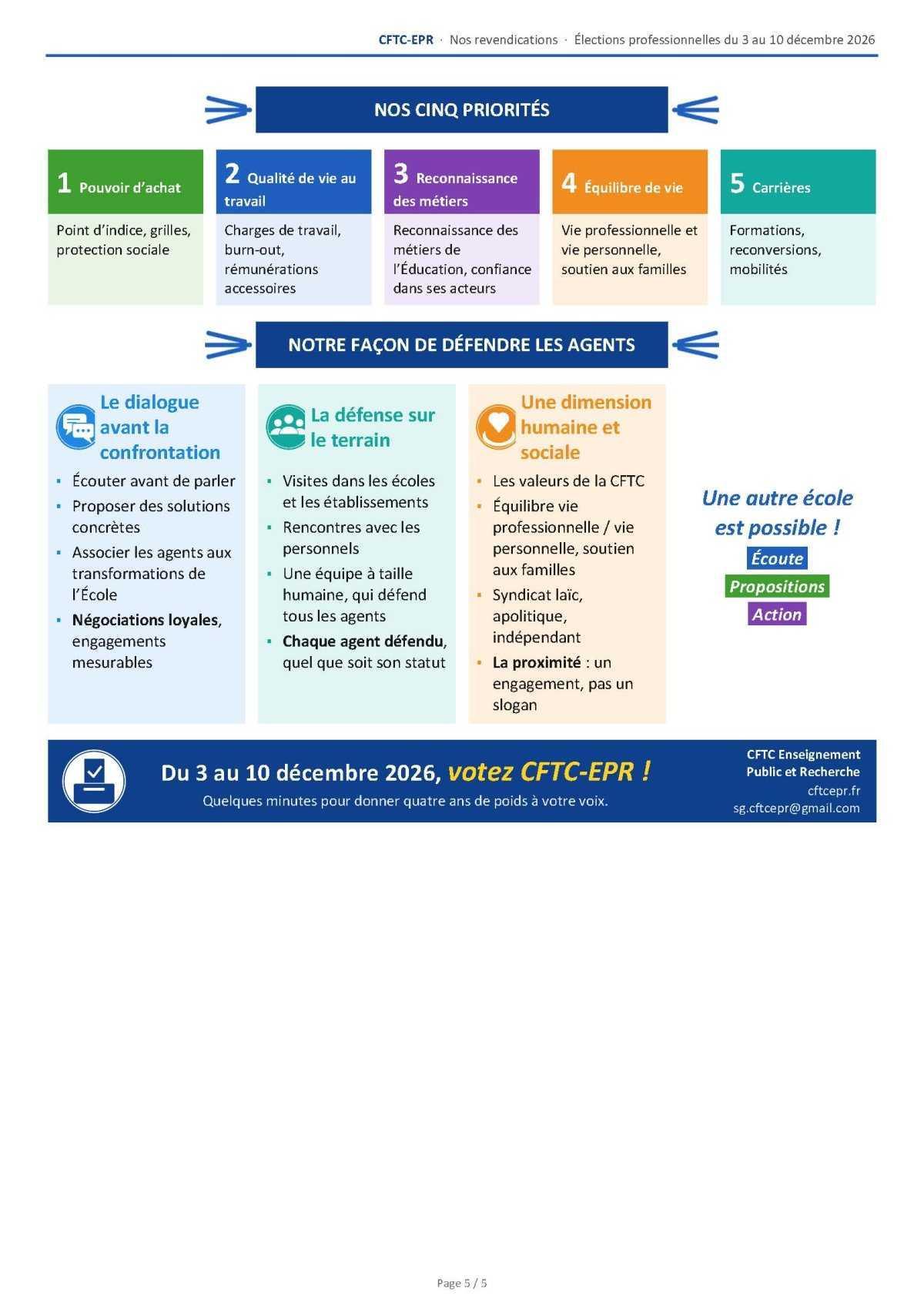 Elections professionnelles - Le cahier de revendications de la CFTC-EPR.