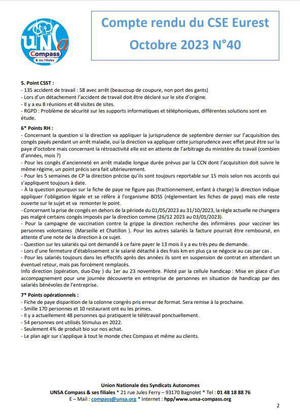 Compte rendu du CSE d'Octobre 2023