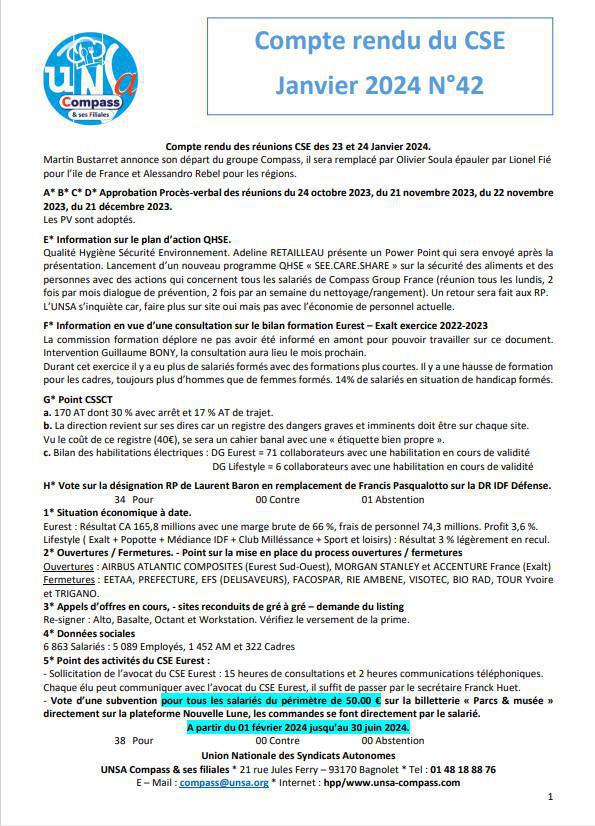 Compte rendu du CSE de Janvier 2024