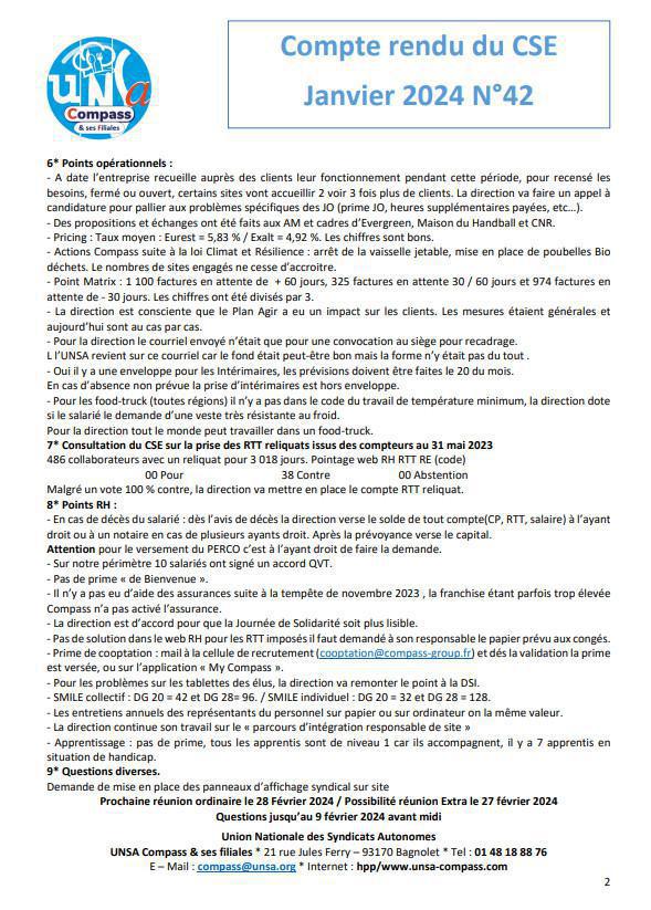 Compte rendu du CSE de Janvier 2024