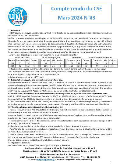 Compte rendu du CSE de Mars 2024