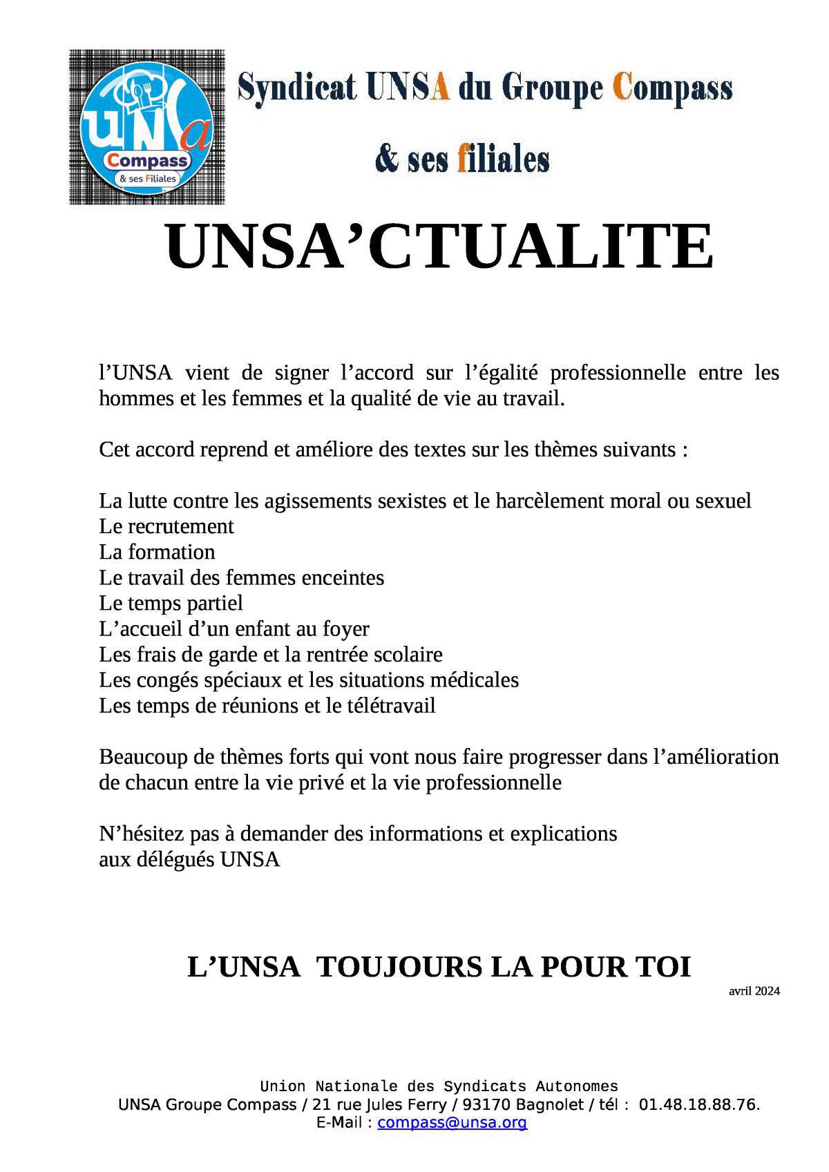 UNSACTUALITE égalité pro