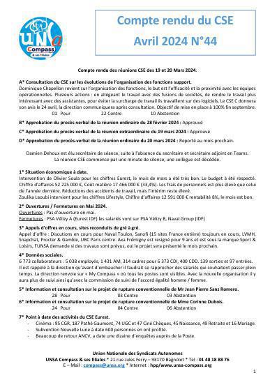 Compte rendu du CSE d'Avril 2024