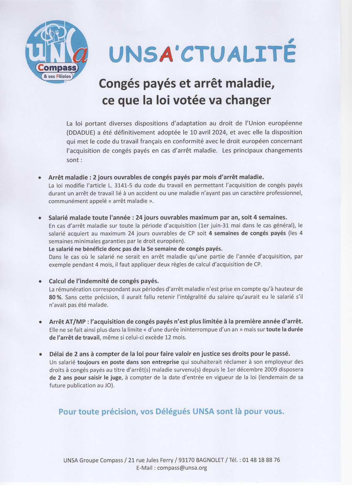 UNSACTUALITE maladie congés