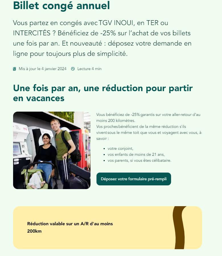 Billet congé annuel SNCF