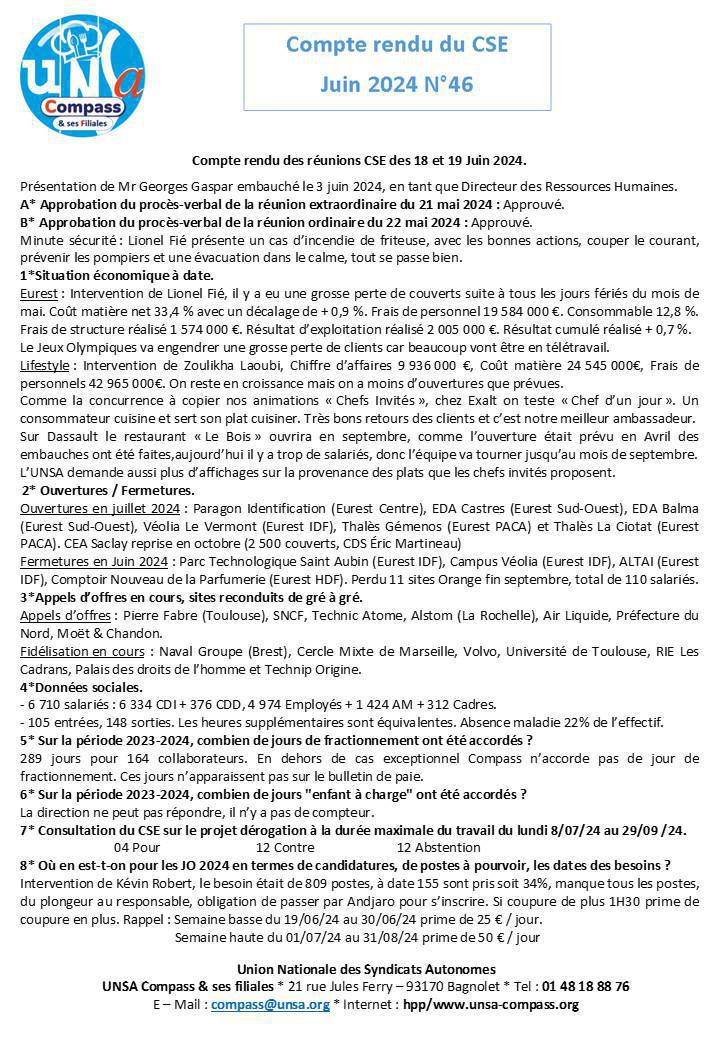 Compte rendu du CSE de Juin 2024