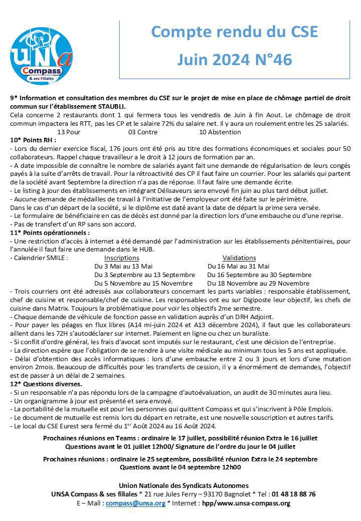 Compte rendu du CSE de Juin 2024