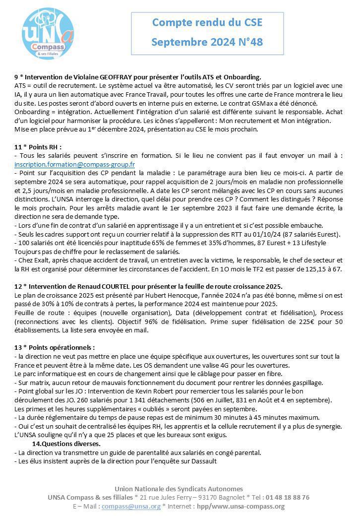 Compte rendu des CSE de Septembre 2024
