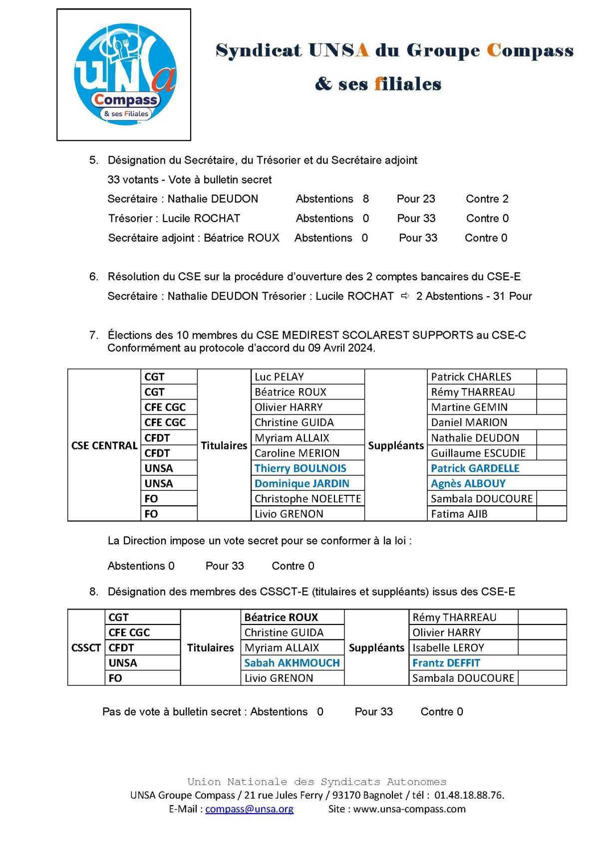 LETTRE D'informations du 8 Janvier 2025 CSE Médirest/Scolarest