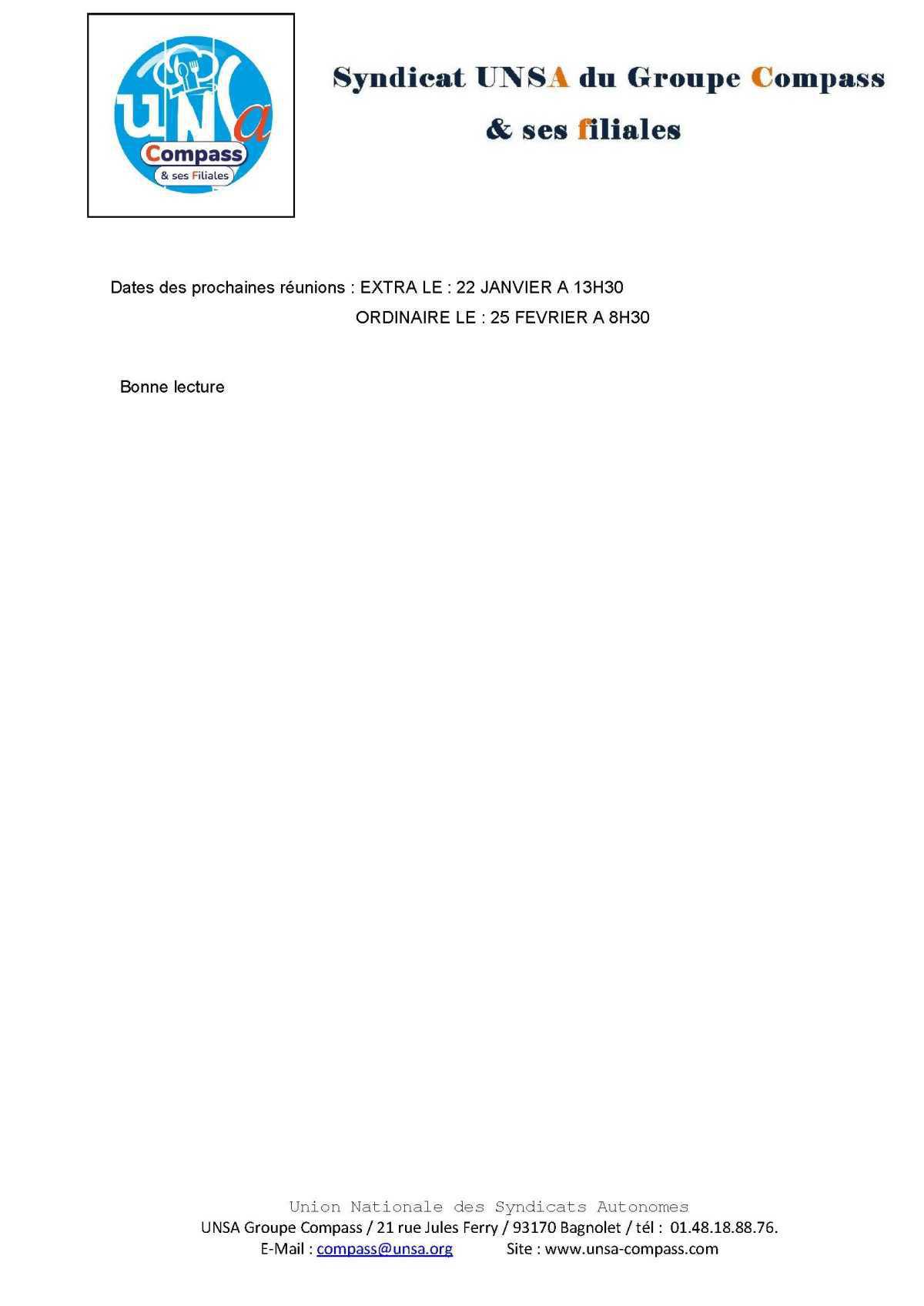 LETTRE D'informations du 8 Janvier 2025 CSE Médirest/Scolarest