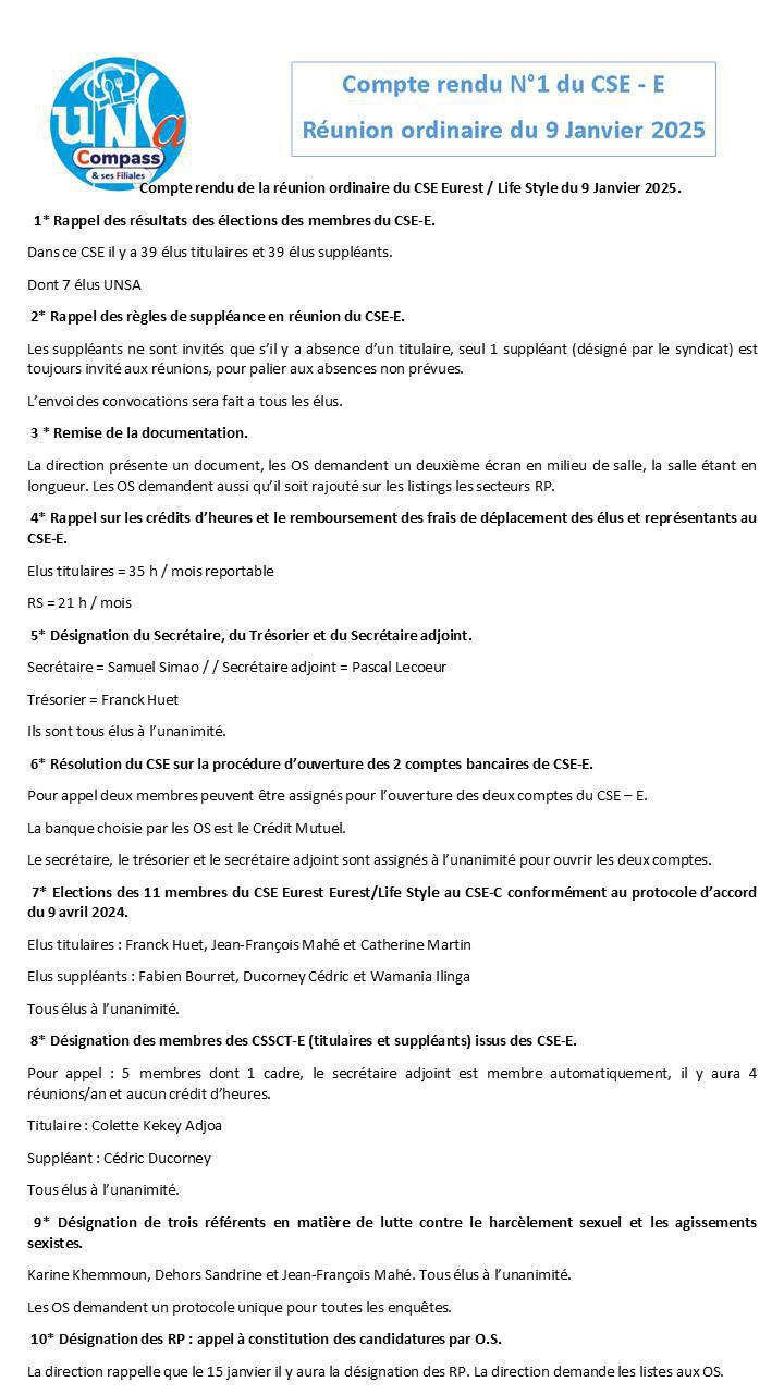 Compte rendu du CSE-E du 9 janvier 2025