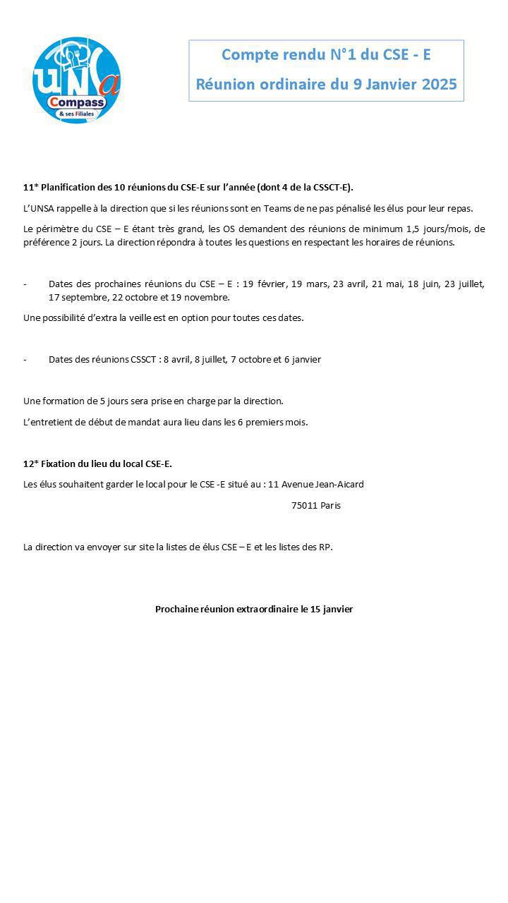 Compte rendu du CSE-E du 9 janvier 2025
