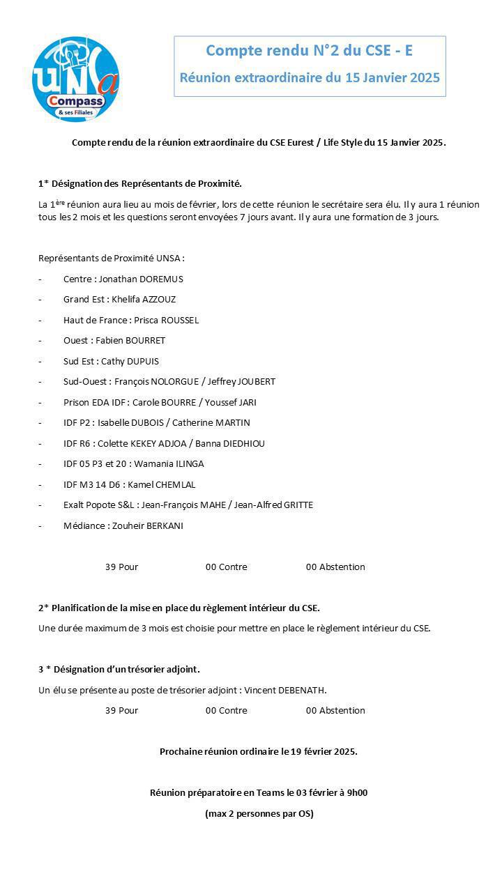 Compte rendu du CSE-E du 15 janvier 2025