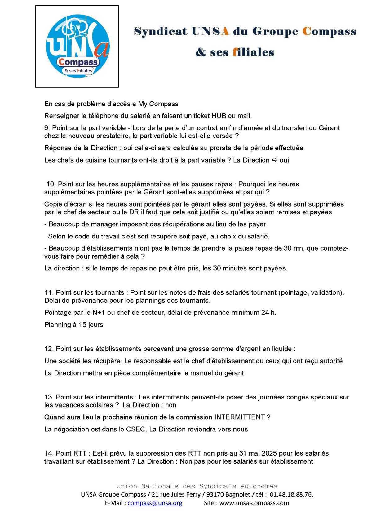 LETTRE D'informations du 25 Février 2025 CSE Médirest/Scolarest