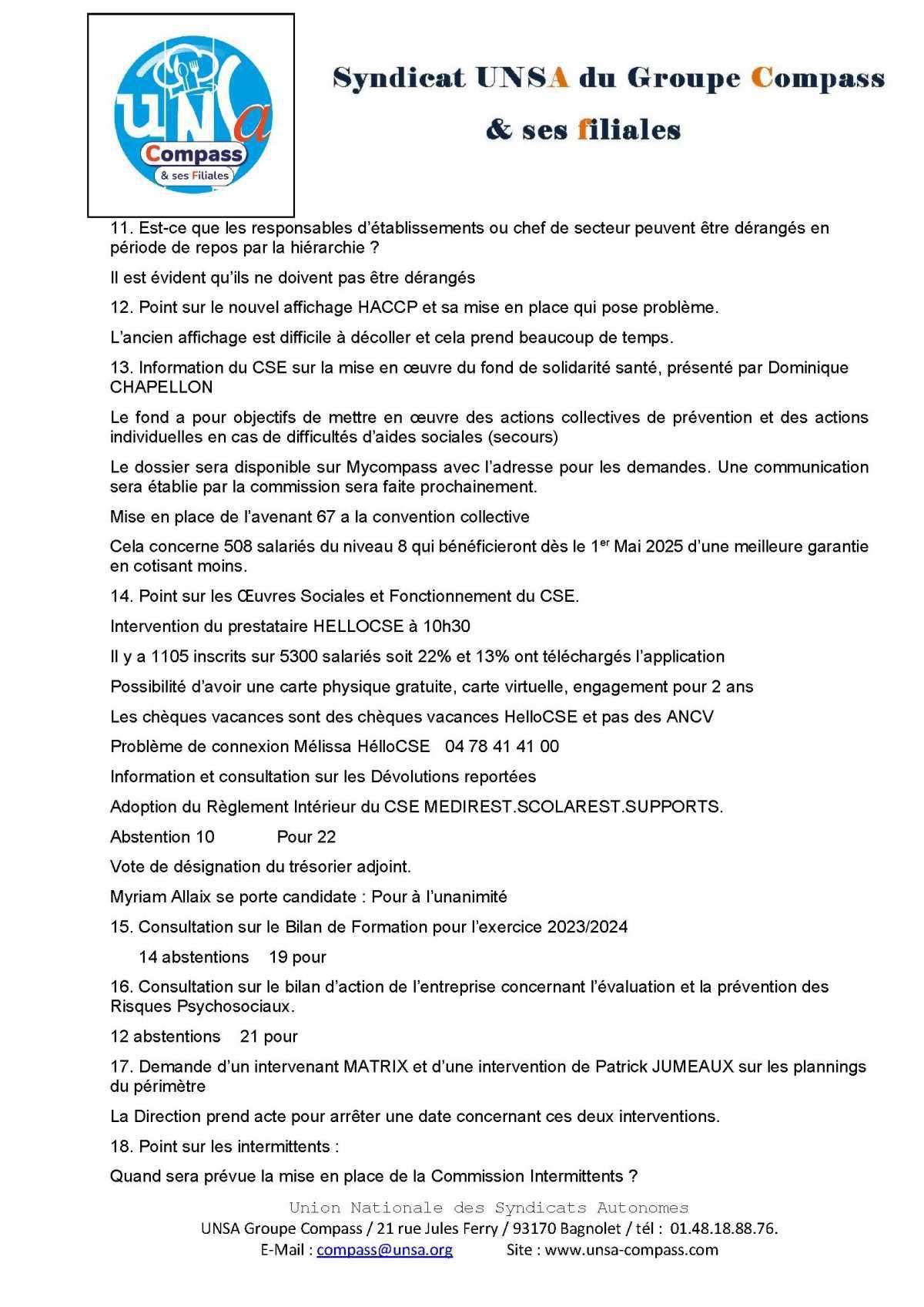 LETTRE D'informations du 24 Avril 2025 CSE Médirest/Scolarest