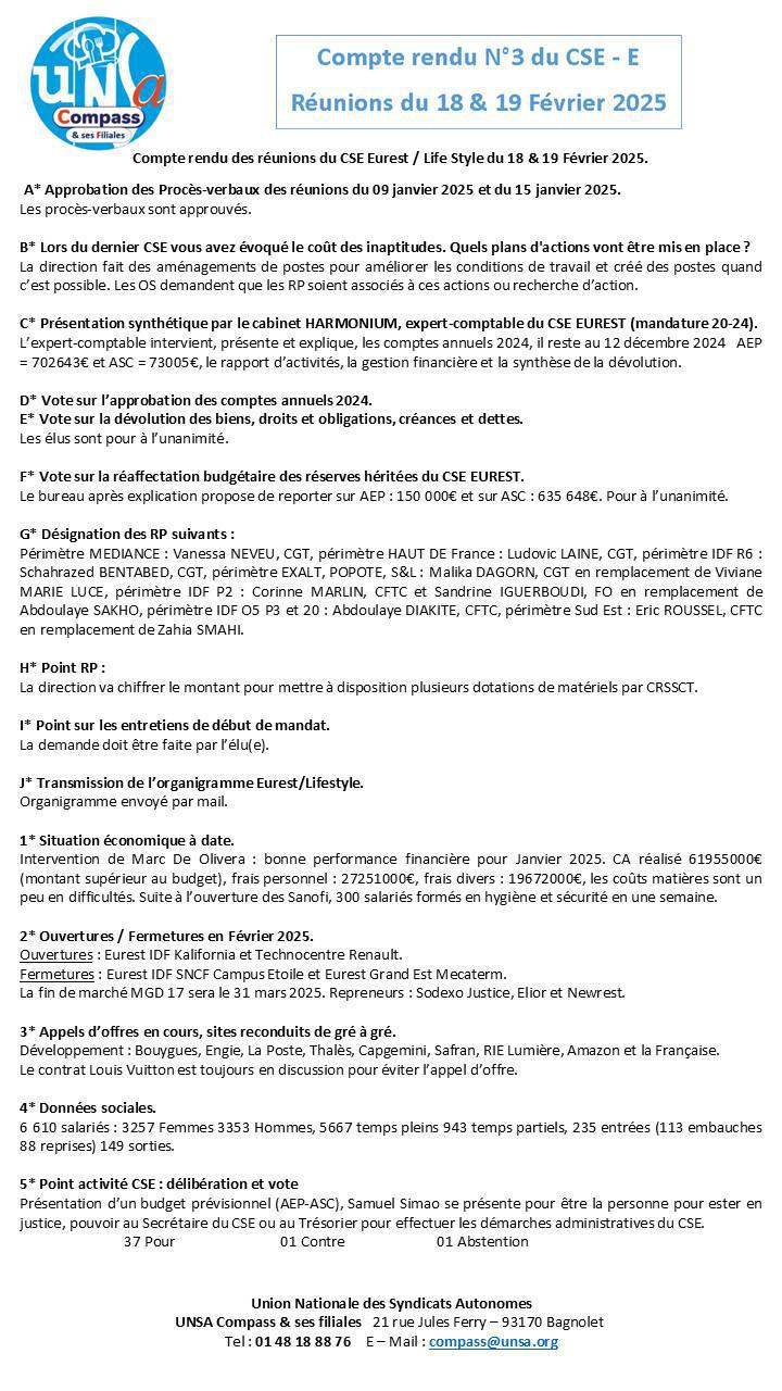 Compte rendu des CSE-E du 18 et 19 Février 2025