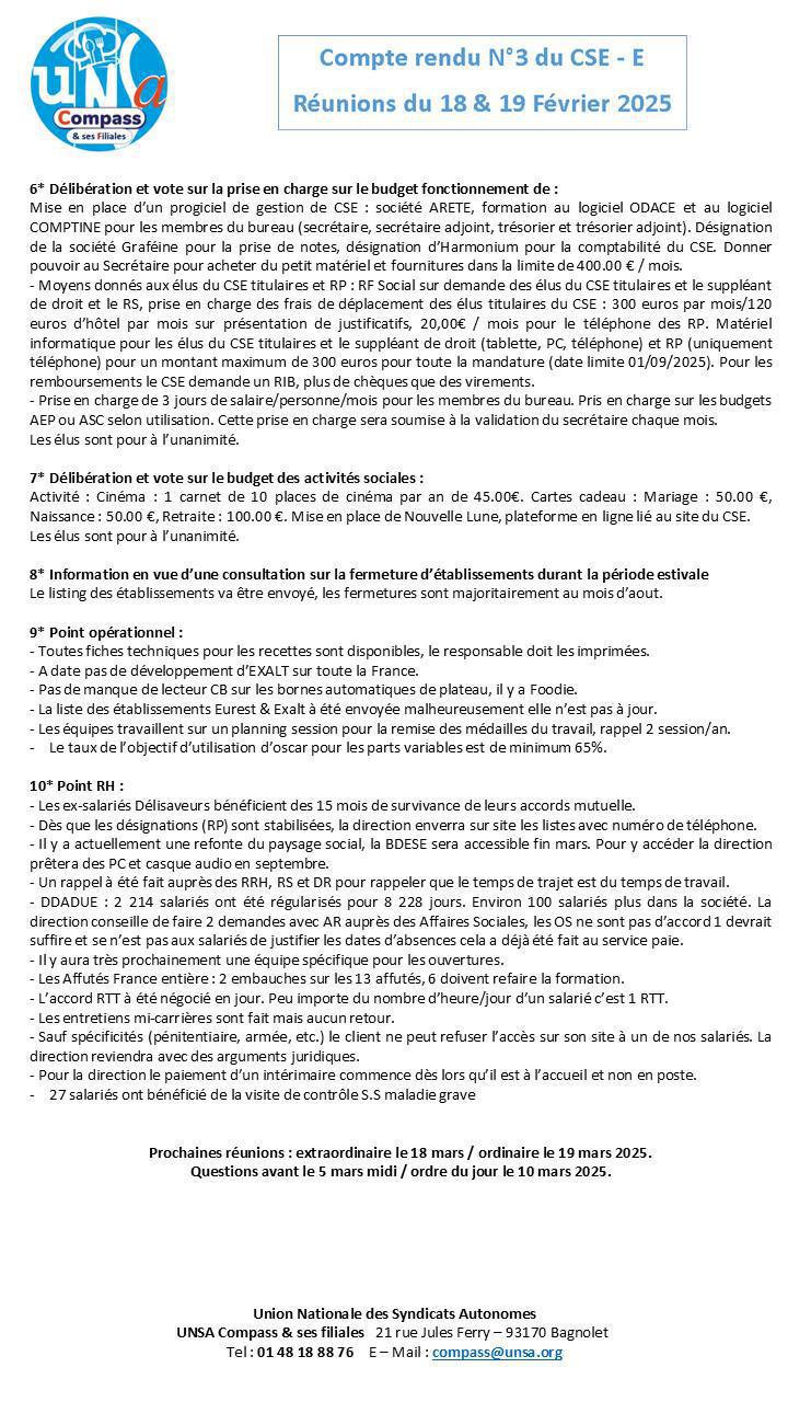 Compte rendu des CSE-E du 18 et 19 Février 2025