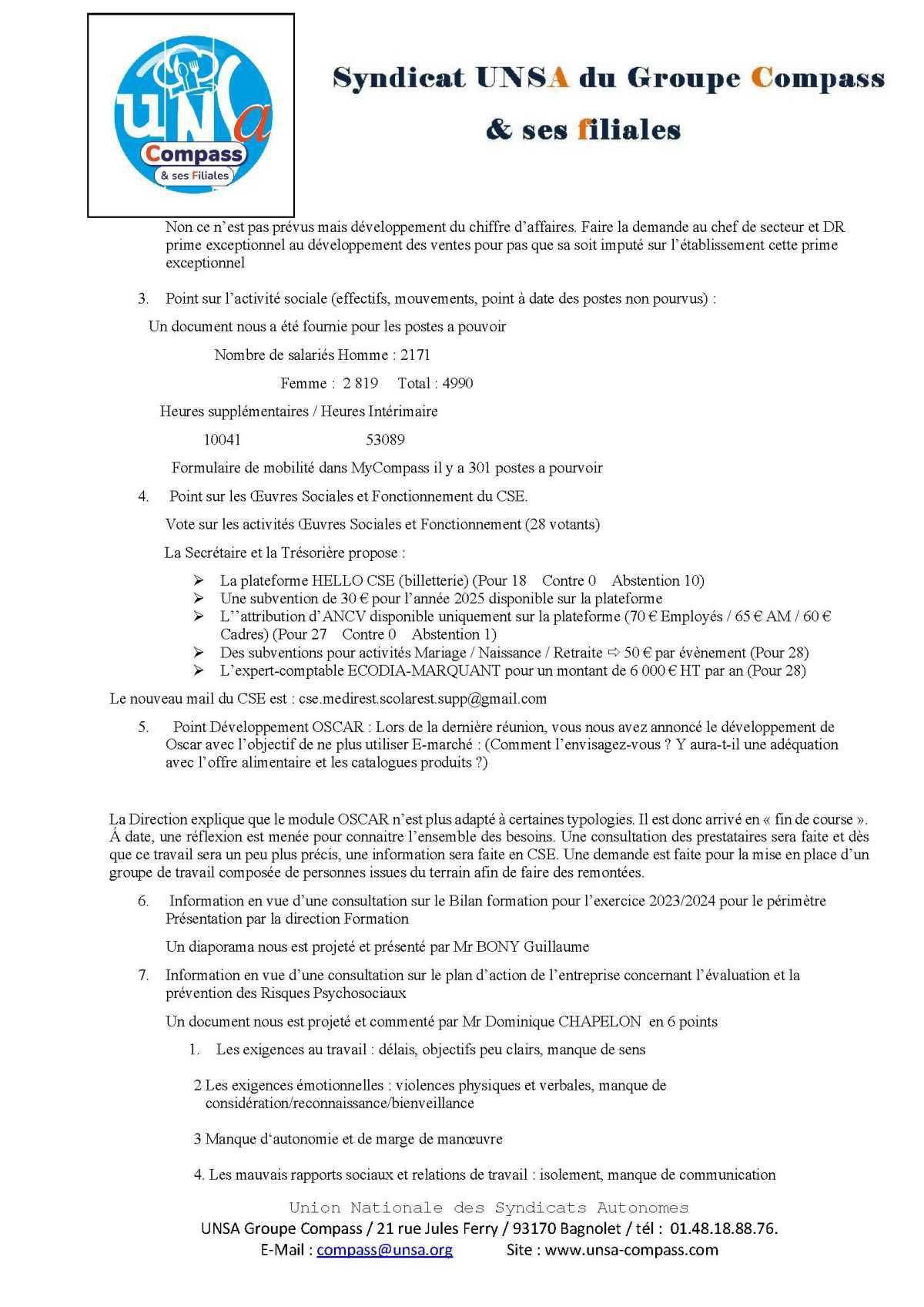 LETTRE D'informations du 25 Mars 2025 CSE Médirest/Scolarest