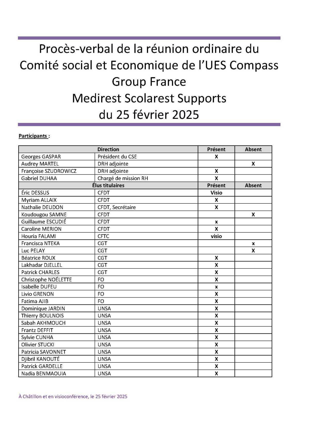 PV du CSE Médisco du 25 Février 2025