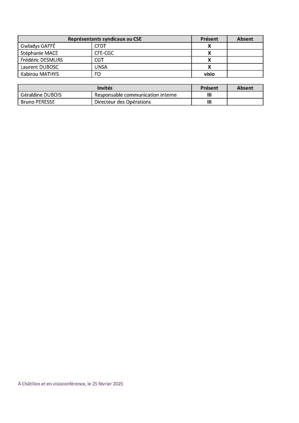 PV du CSE Médisco du 25 Février 2025