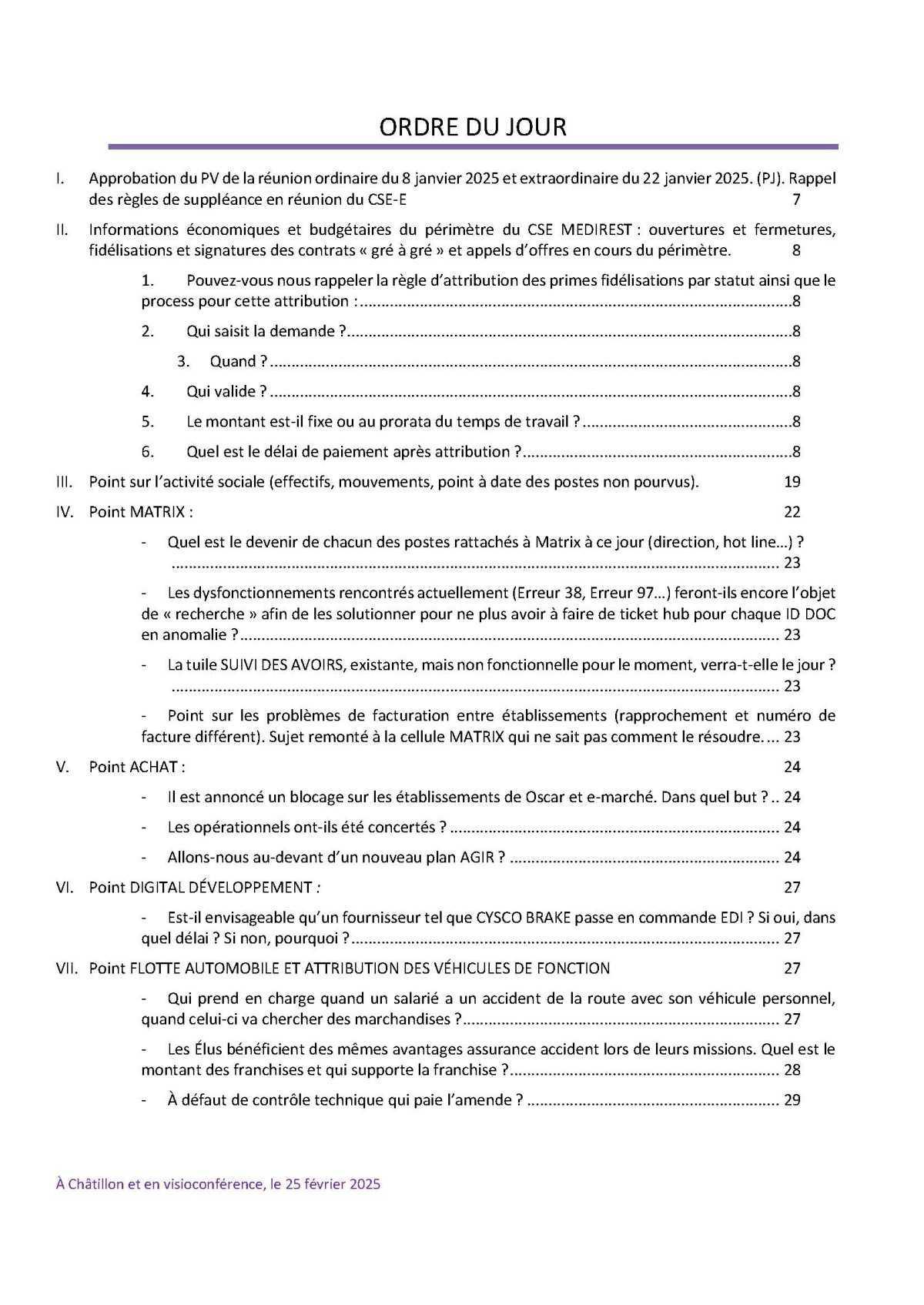 PV du CSE Médisco du 25 Février 2025