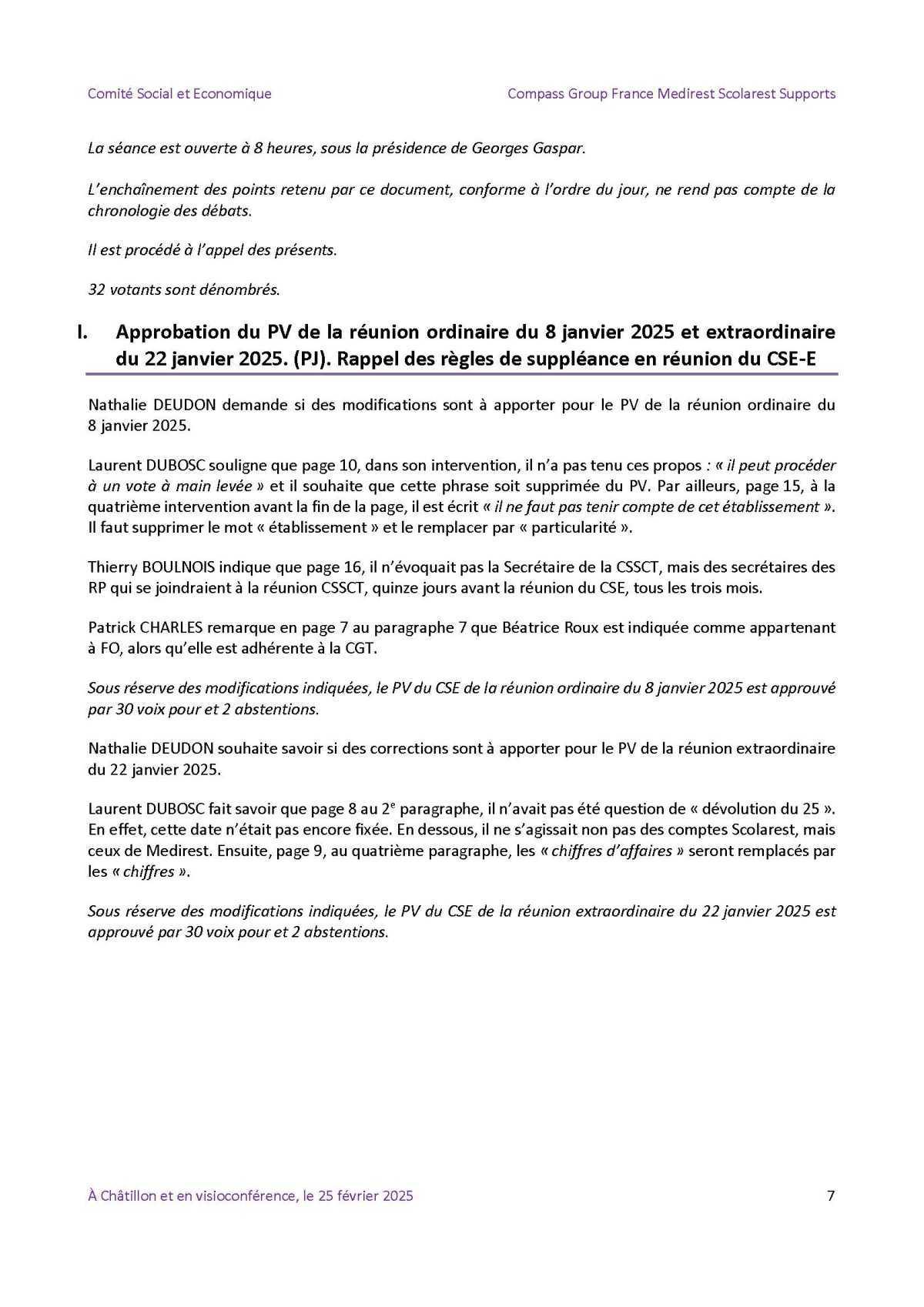 PV du CSE Médisco du 25 Février 2025