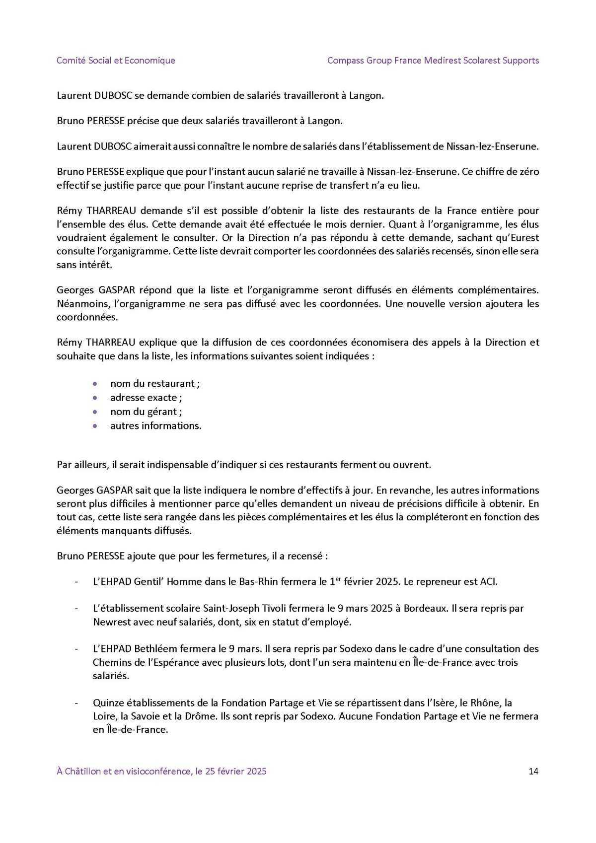 PV du CSE Médisco du 25 Février 2025