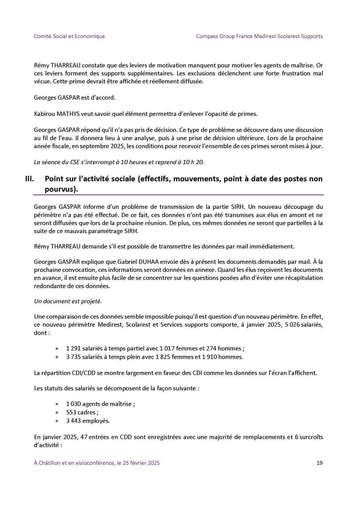 PV du CSE Médisco du 25 Février 2025