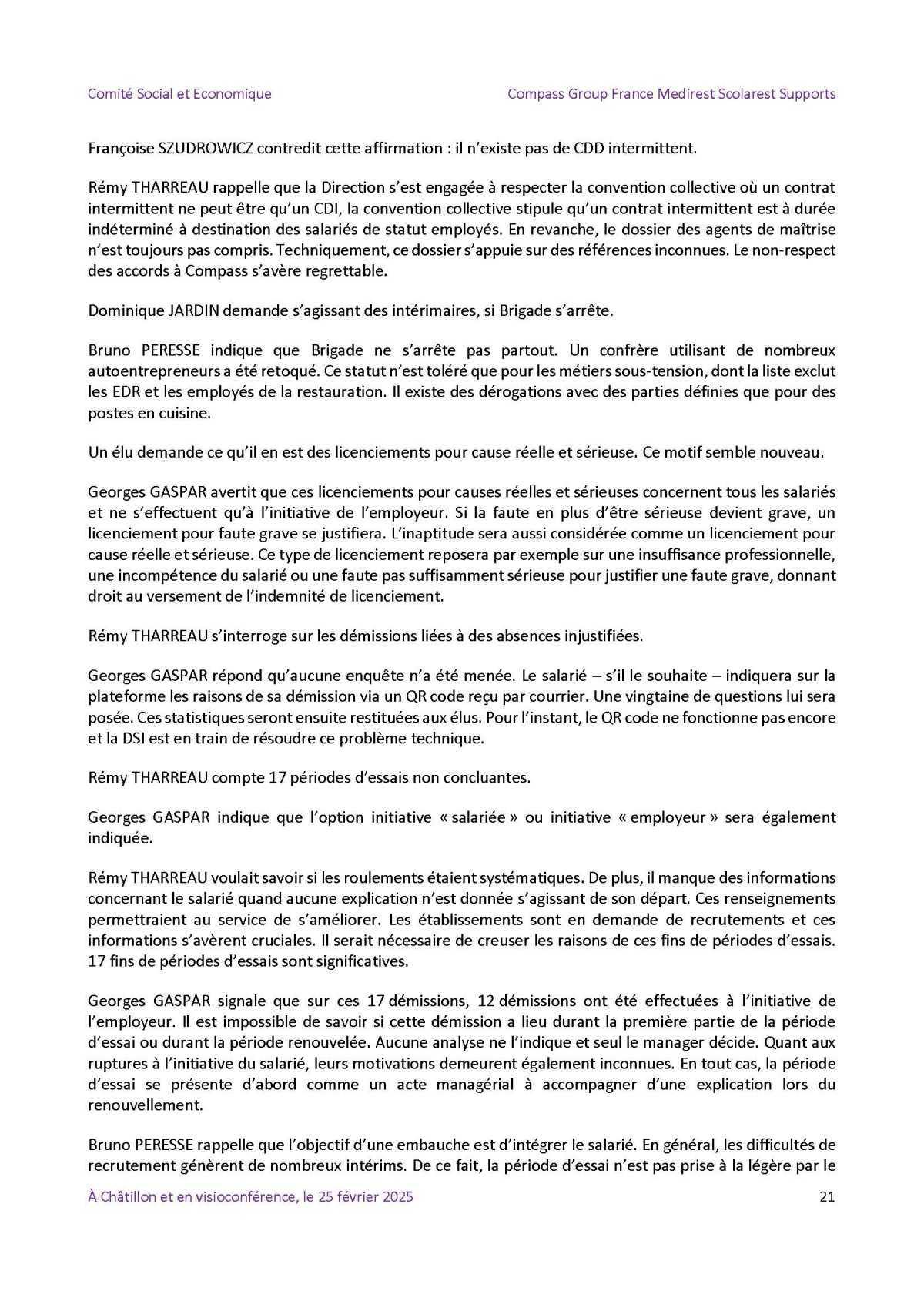 PV du CSE Médisco du 25 Février 2025