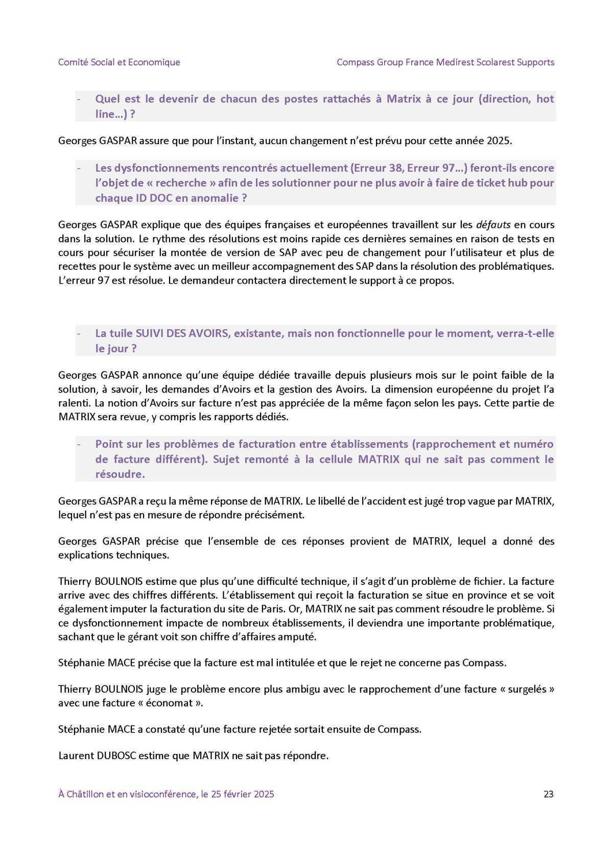 PV du CSE Médisco du 25 Février 2025