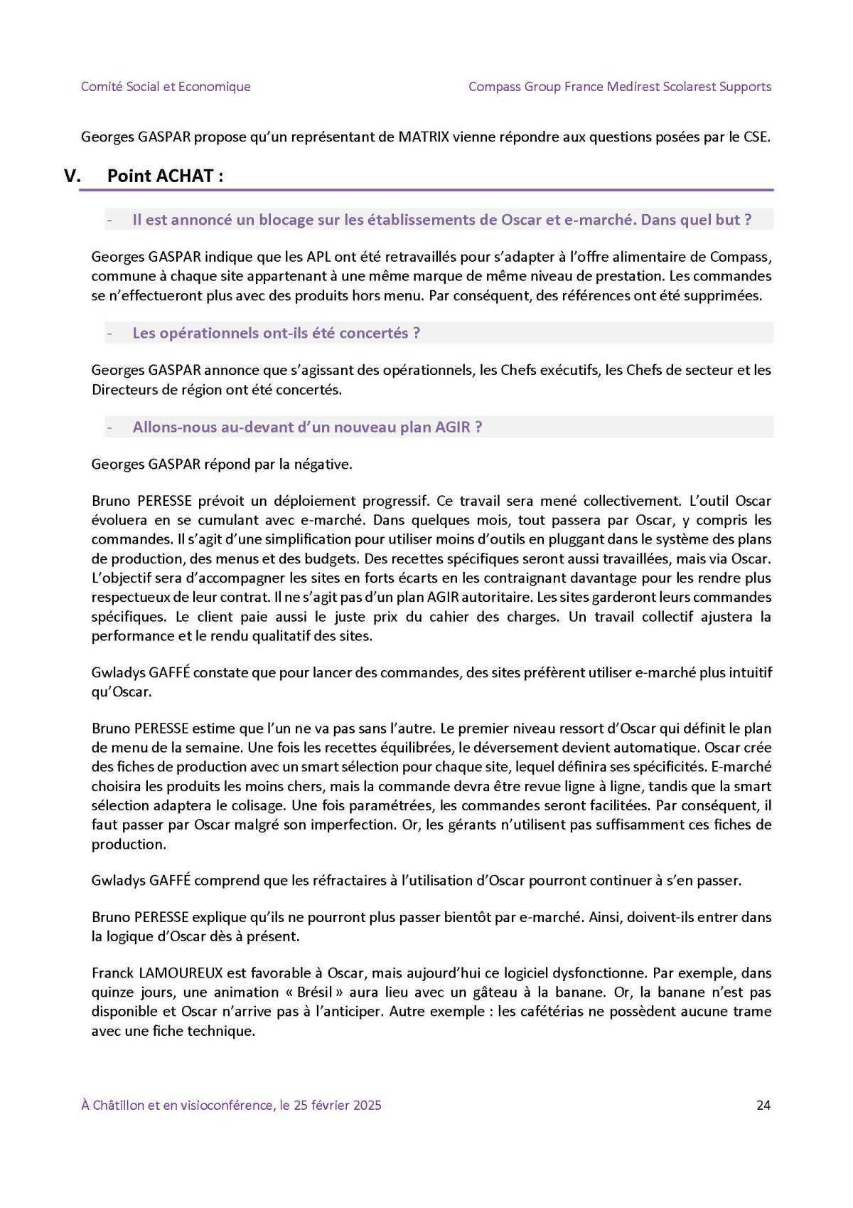 PV du CSE Médisco du 25 Février 2025