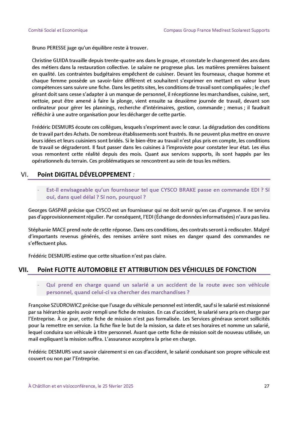 PV du CSE Médisco du 25 Février 2025