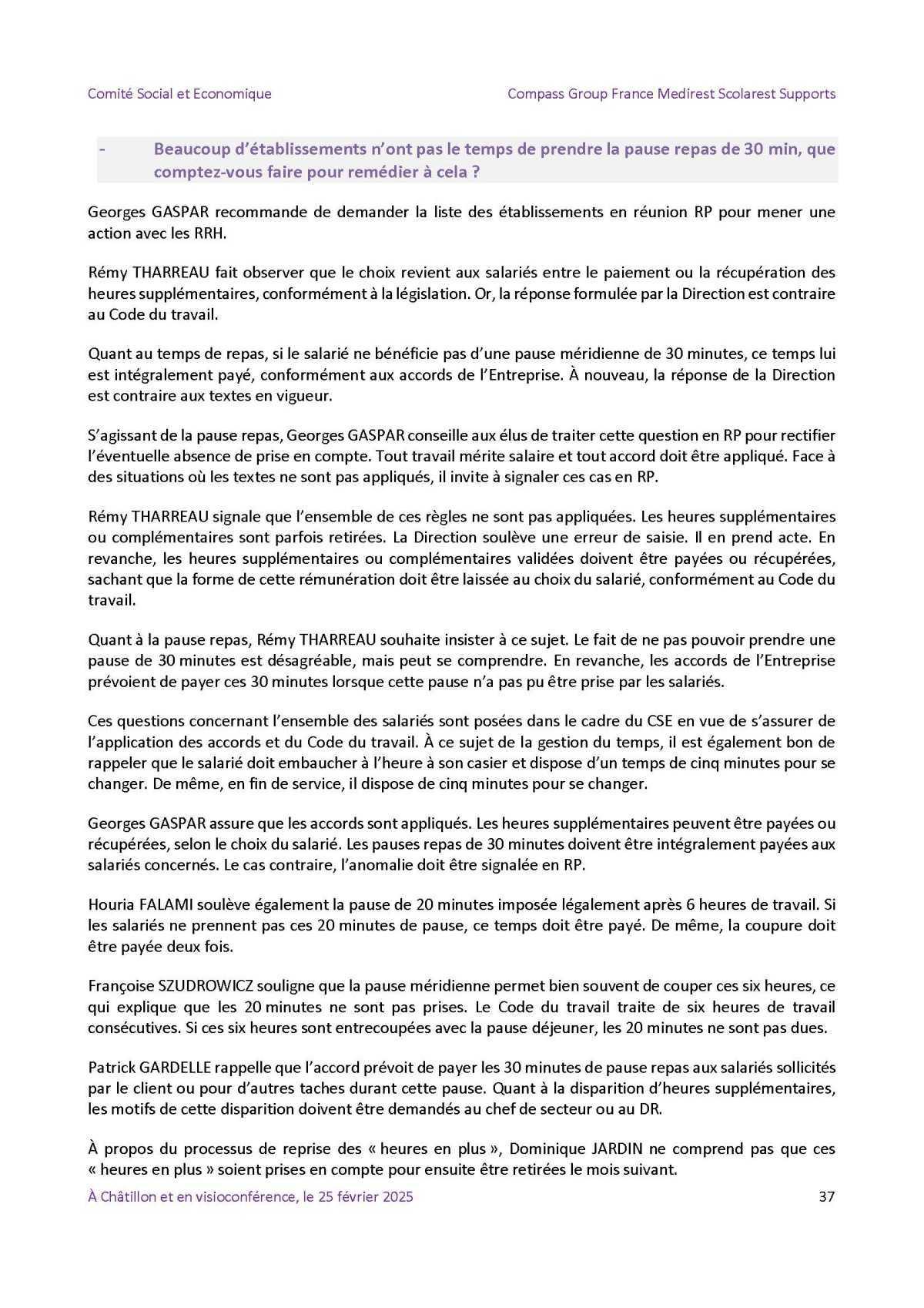 PV du CSE Médisco du 25 Février 2025