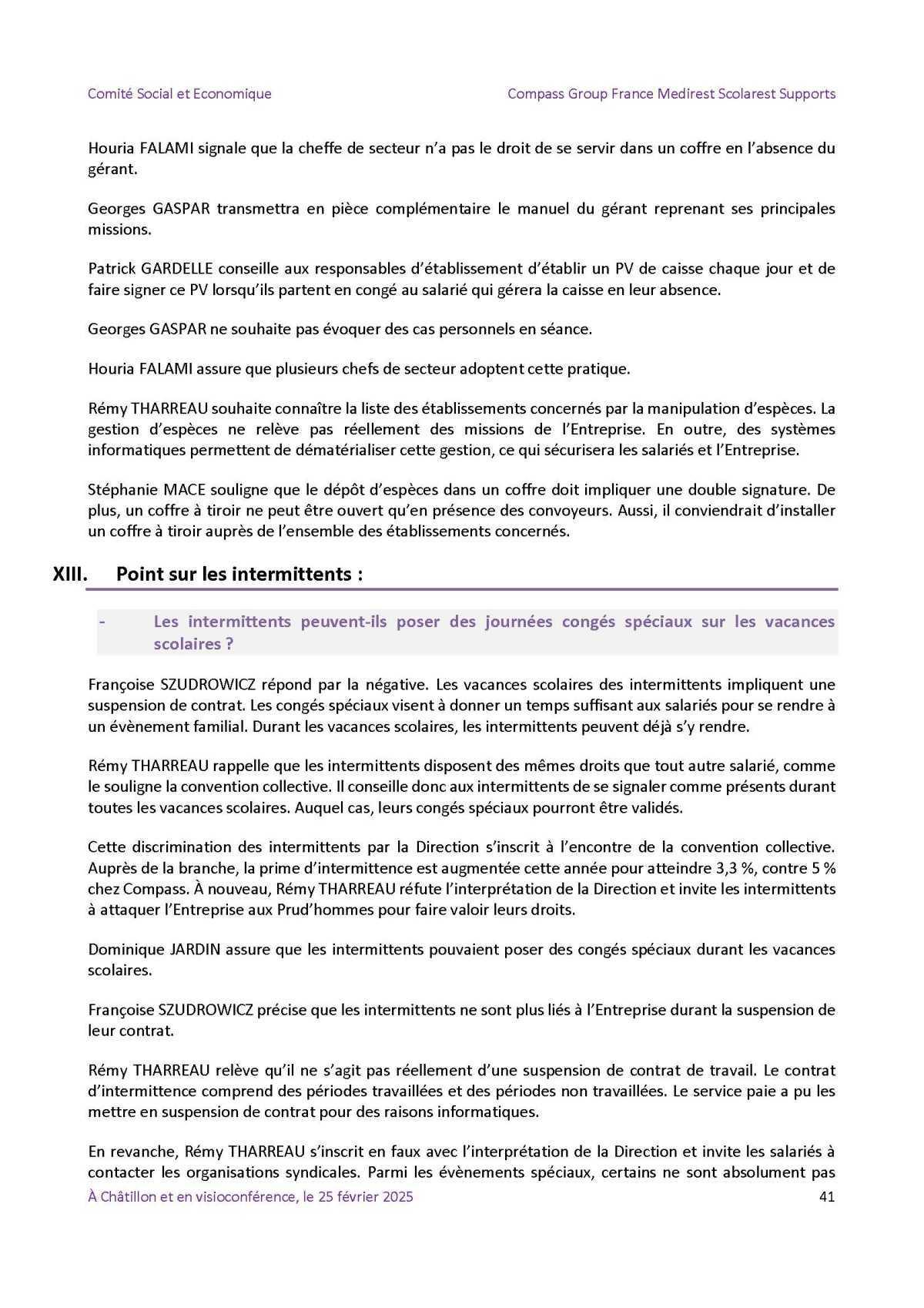 PV du CSE Médisco du 25 Février 2025