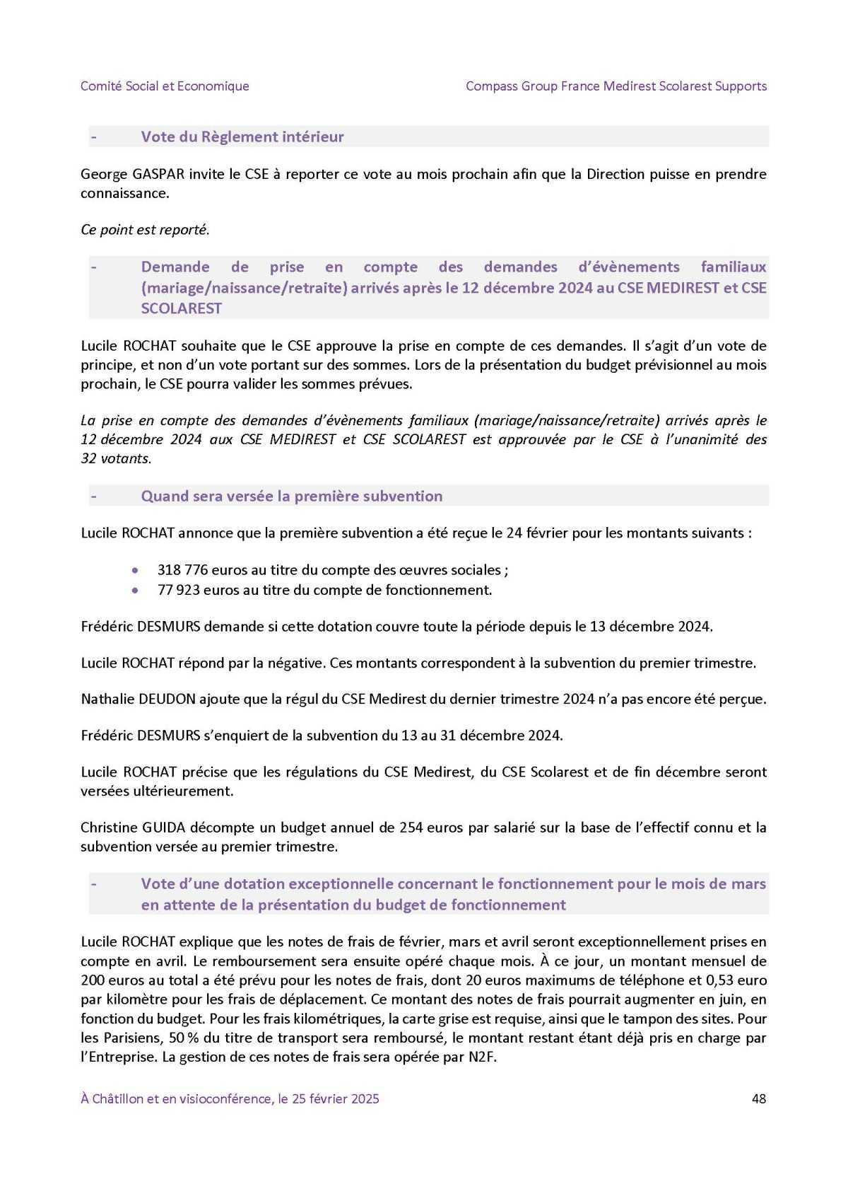 PV du CSE Médisco du 25 Février 2025