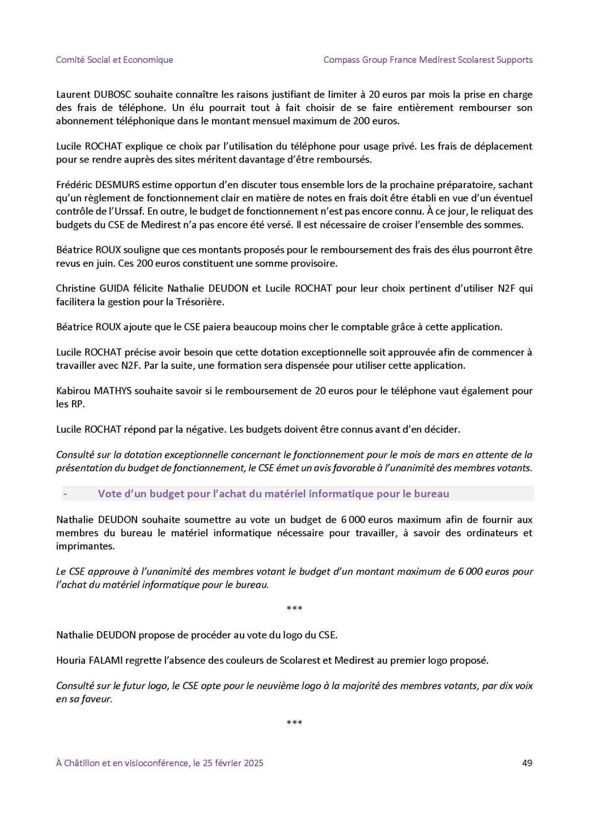 PV du CSE Médisco du 25 Février 2025