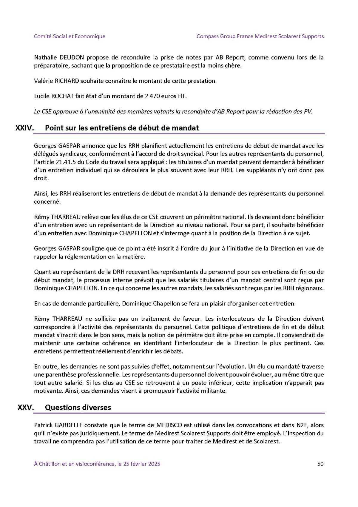 PV du CSE Médisco du 25 Février 2025