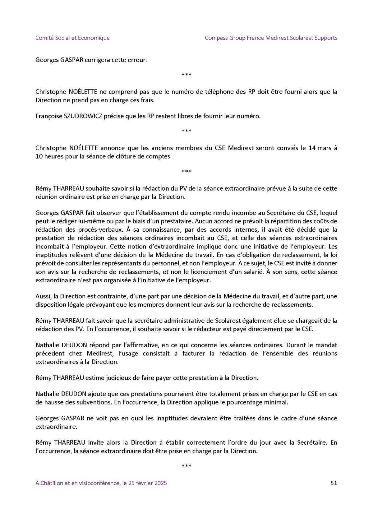 PV du CSE Médisco du 25 Février 2025