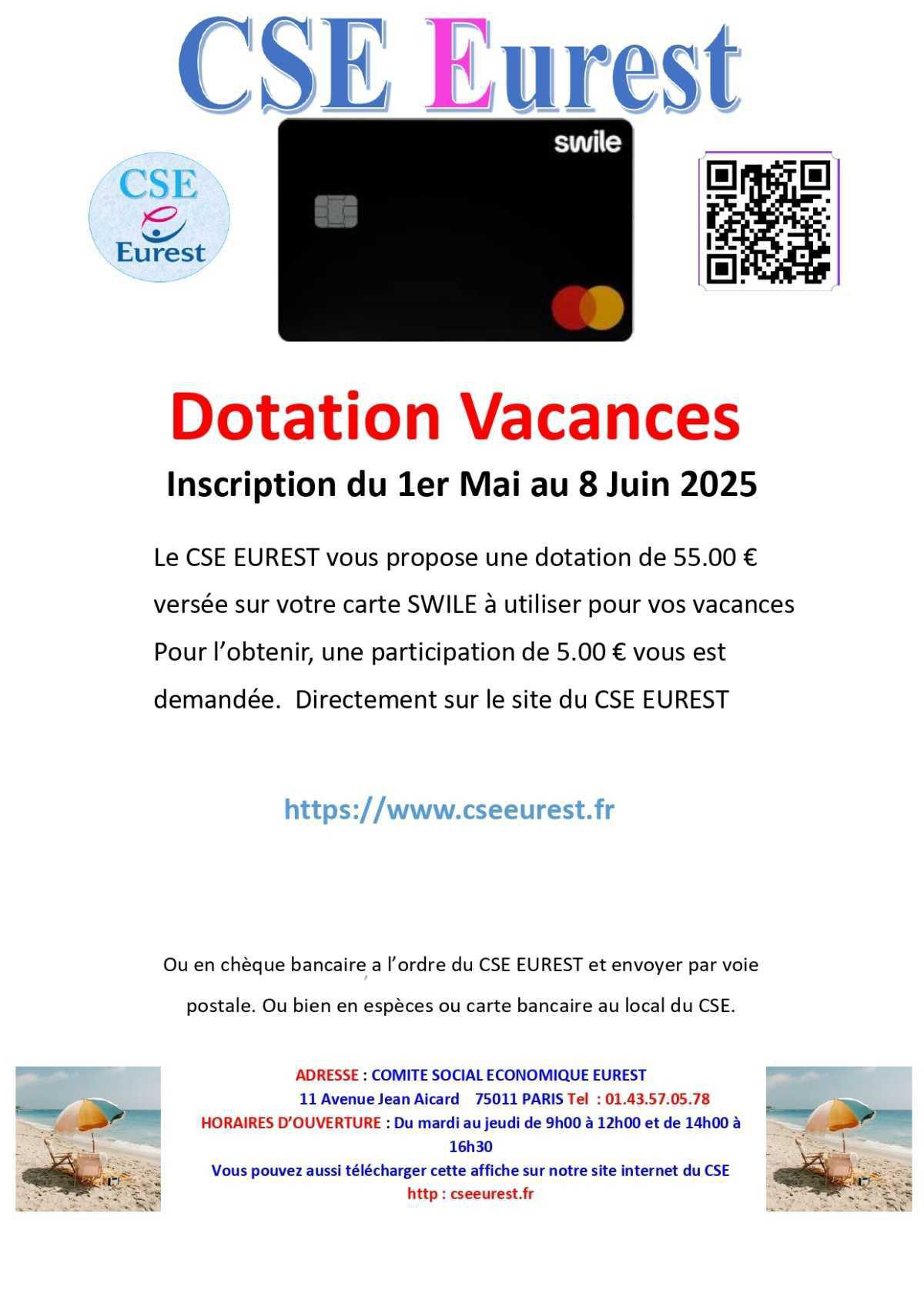 Aide aux vacances par le CSE EUREST