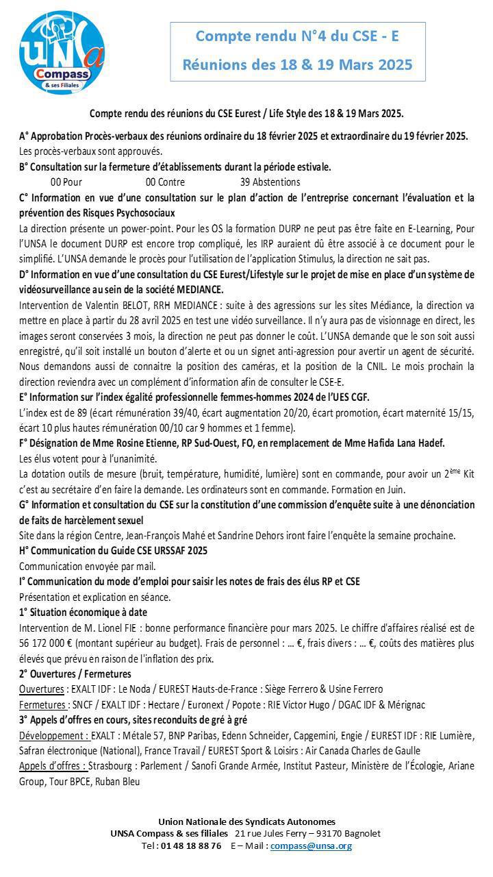 Compte rendu des CSE-E des 18 et 19 Mars 2025